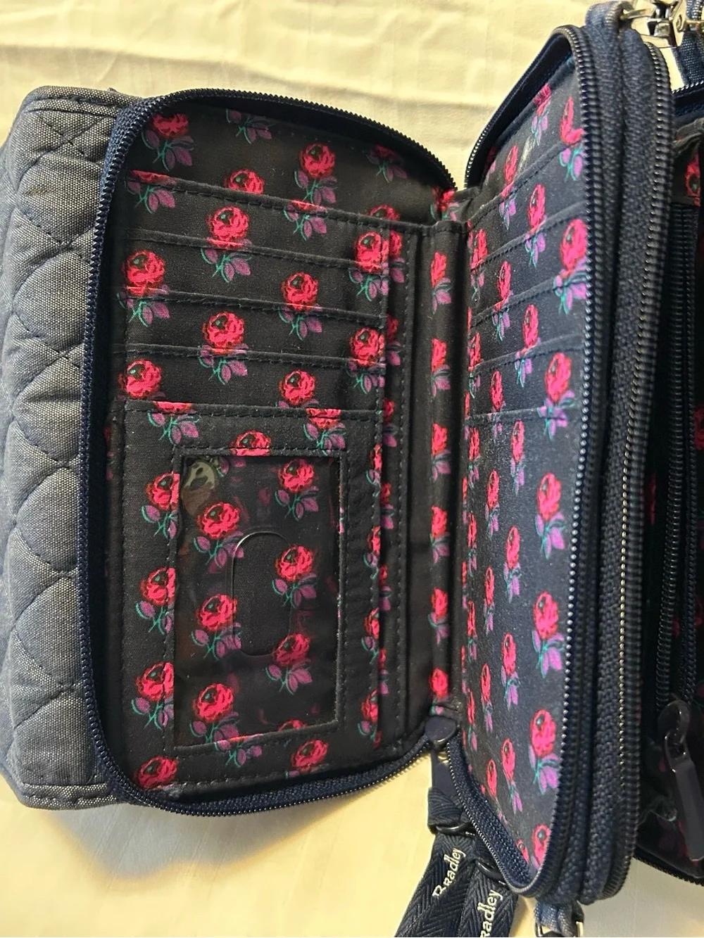 Vera Bradley Quilted Crossbody Wallet in Denim Blue